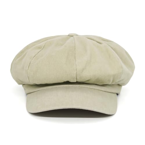 WITHMOONS Plain Baker Boy Hat Twill Cotton Beret Cap Newsboy Hat Washed Adjustable JDG1582 - color: Beige