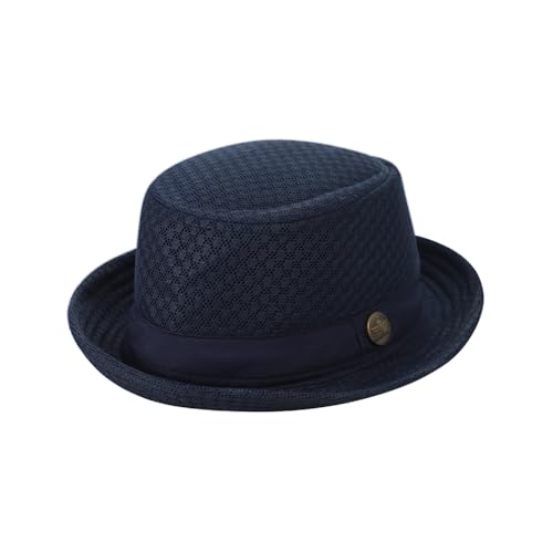 XGOPTS Unisex Summer Mesh Straw Porkpie Hat Trilby Jazz Fedora Panama Hats - color: Dark Blue