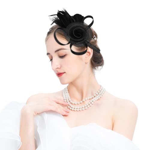 Tulle Flower Fascinators Hats for Women 2025 Derby Outfits for Women Tea Party Derby Hats - color: Black