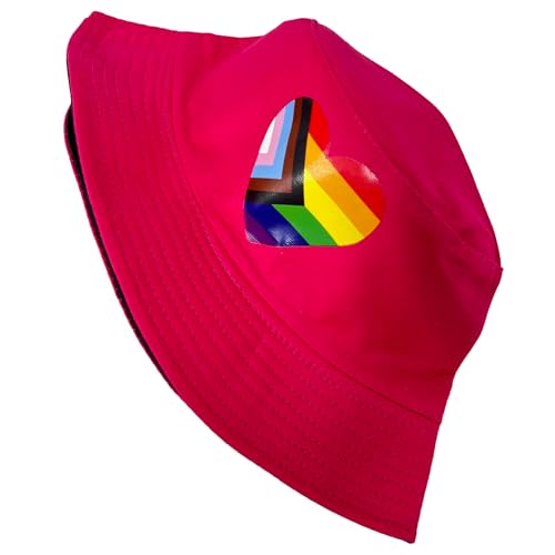 Pride Unisex Bucket Hat Reversible Double-Side-Wear Packable for Travel, Outdoors, and Beach - color: Pink Progress Pride Heart