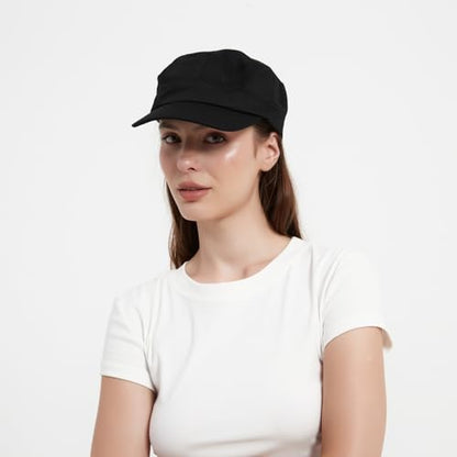 Adjustable Unisex Flat Top Twill Classical Baseball Cap Military Hat 22-23.6 in Cadet Cap - color: Black