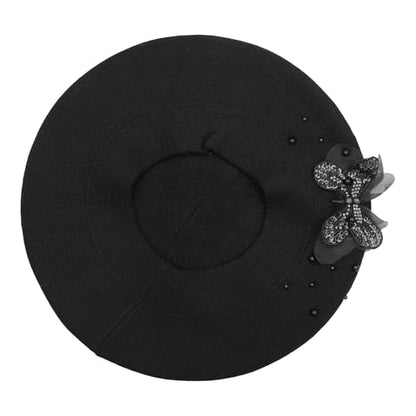 ZLYC Women French Beret Hat Reversible Solid Color Mosaic Warm Artist Cap - color: Butterfly Black