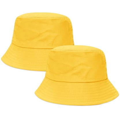 PFFY 2 Packs Bucket Hat for Women Men Cotton Hats Sun Beach Fishing Cap - color: Yellow+yellow