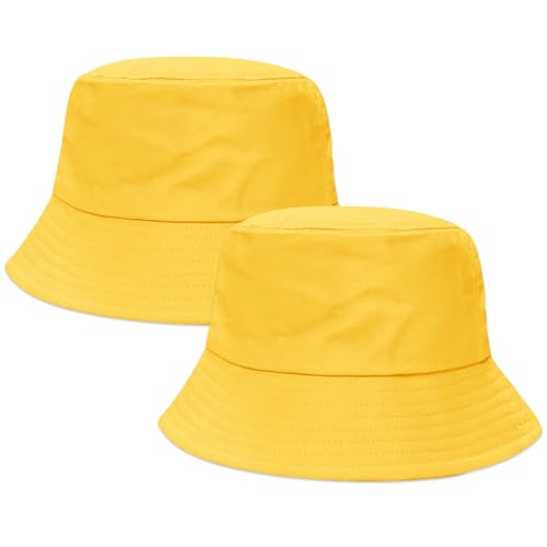 PFFY 2 Packs Bucket Hat for Women Men Cotton Hats Sun Beach Fishing Cap - color: Yellow+yellow
