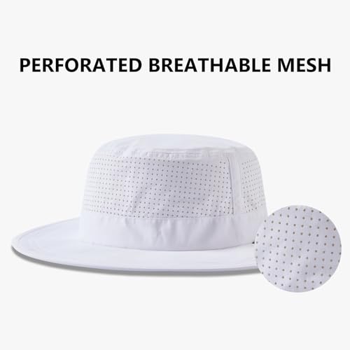 UPF 50+ Bucket Sun Hat with Laser Perforated Mesh Cooling Adjustable Breathable Lightweight for Outdoor Men Women - color: White