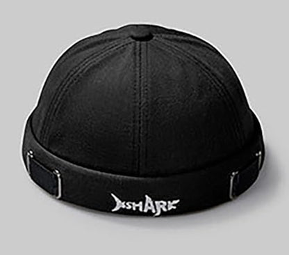 Mens Docker Cap – Brimless Beanie Skull Cap Retro Rolled Cuff Adjustable Cotton - color: Shark Embroidery