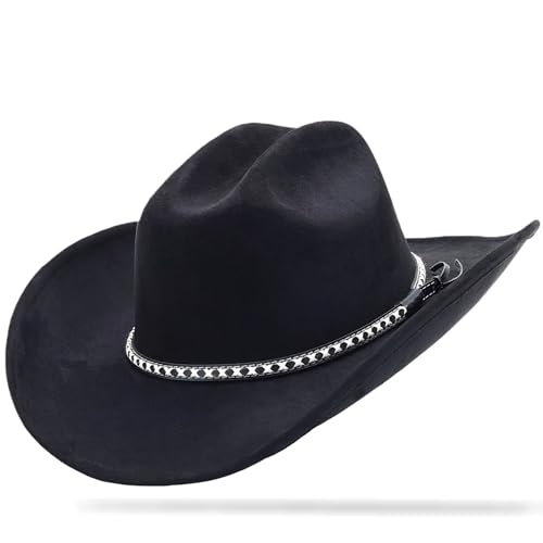 Cowboy Hat for Men and Women - Cattleman Wide Brim Western Cowgirl Hat with Gift Packaging - color: Black, size: 7 3/8-7 1/2