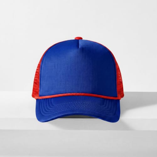 CHOK.LIDS Blank Foam Trucker Hat, Retro Mesh Rope Snapback Cap, Men Women - color: Curved Brim (Royal/Red)
