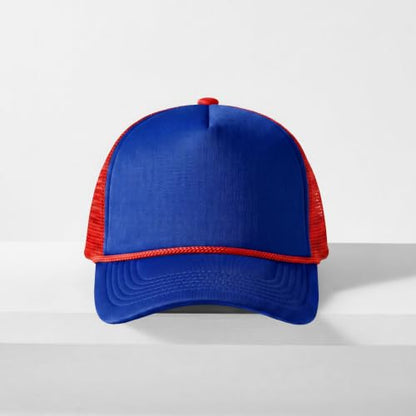 CHOK.LIDS Blank Foam Trucker Hat, Retro Mesh Rope Snapback Cap, Men Women - color: Curved Brim (Royal/Red)