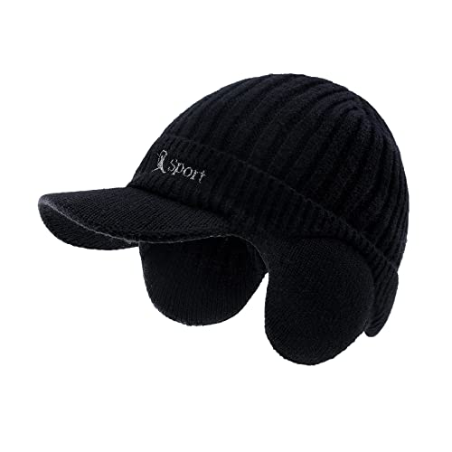 BAVST Hat for Men Knitted Beanie Women Winter Hats Men’s Stretchy Caps Outdoor Beanies Fleece Lined Ear Warmer - color: C-black