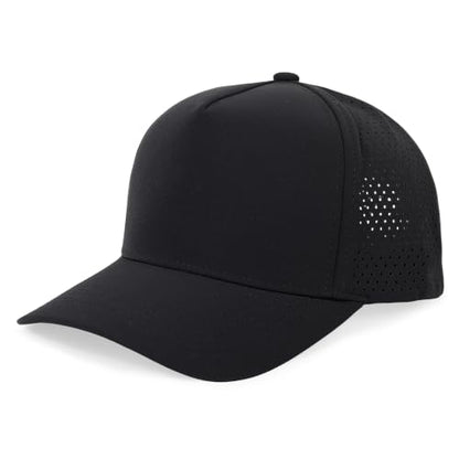 5 Panel Baseball Cap Quick Dry Mesh Snapback Hat for Women Men - color: Black
