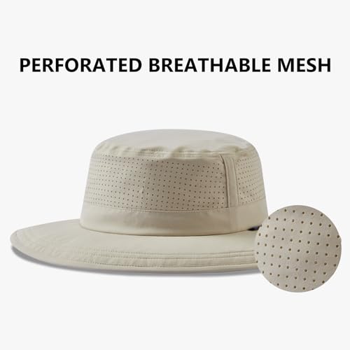UPF 50+ Bucket Sun Hat with Laser Perforated Mesh Cooling Adjustable Breathable Lightweight for Outdoor Men Women - color: Beige