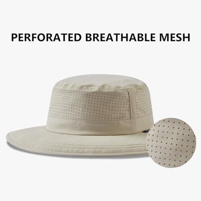 UPF 50+ Bucket Sun Hat with Laser Perforated Mesh Cooling Adjustable Breathable Lightweight for Outdoor Men Women - color: Beige