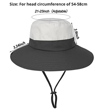 Women's Outdoor-UV-Protection-Foldable-Sun-Hats-Wide-Brim Hat Ponytail-Hole - color: Beige/Grey