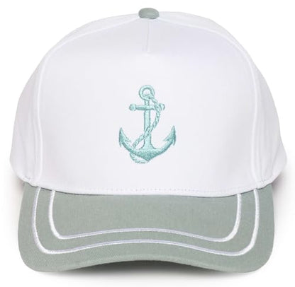 D&Y Retro 2-Tone Canvas Baseball Cap for Women - Funny Embroidered Distressed Snapback, Adjustable Cotton Dad Hat - color: Anchor-sage