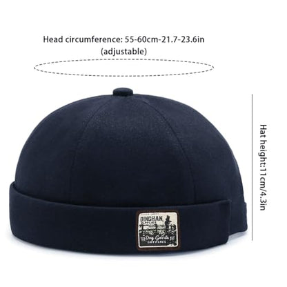 DIYDECAL Brimless Docker Cap,Skullcap Beanie, Retro Sailor Hat for Mens Womens - color: Navy Blue