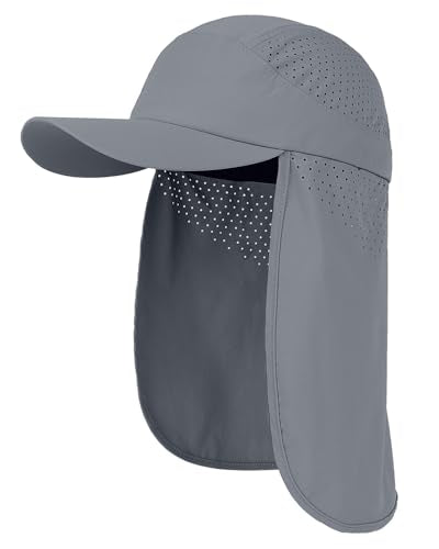 UPF 50+ Baseball Cap with Neck Flap, Breathable Fishing Hat for Men Adjustable Sun Hat for Golf Hiking - color: Dark Gray