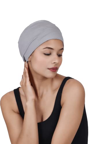 Chemo Hats Solid Sleep Cap Women's Bamboo Soft Headwear Cancer Cap Chemo Headwear Women - color: Ash