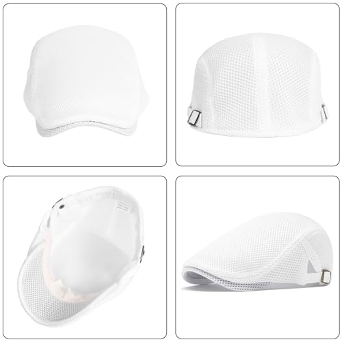meioro Mens Breathable Mesh Summer Hat Adjustable Flat Cap Newsboy Beret Ivy Cap Irish Cabbie Fishing Hats - color: Black+white