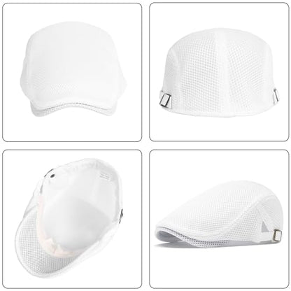 meioro Mens Breathable Mesh Summer Hat Adjustable Flat Cap Newsboy Beret Ivy Cap Irish Cabbie Fishing Hats - color: Black+white