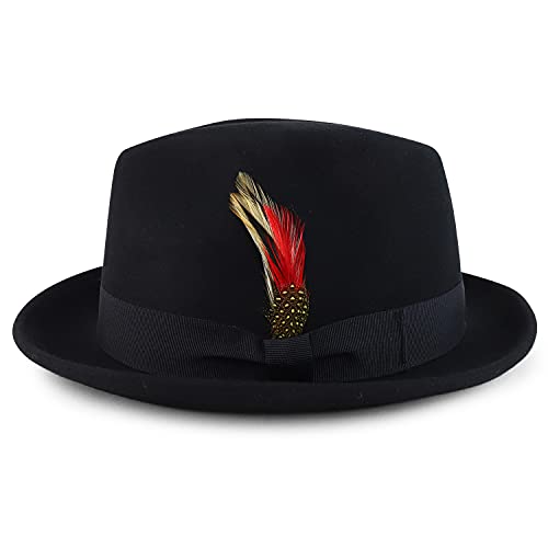Armycrew Classic 100% Wool Felt Fedora with Feather Fits Upto 2XL - color: Black, size: X-Large