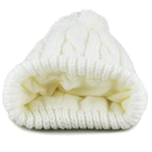 Women and Men Beanie Daily Winter Oversized Thick Stretchy Knitted Pom Pom Beanie Fleece Lined Beanie Hat - color: 1. Curly White