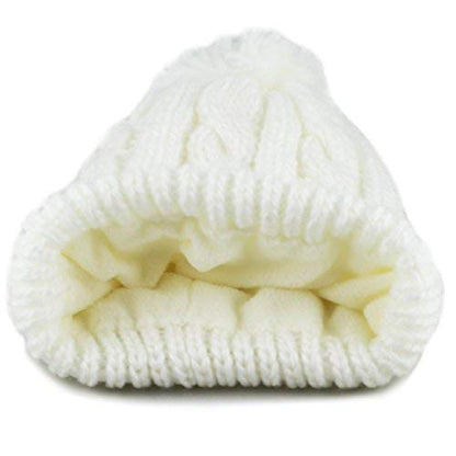 Women and Men Beanie Daily Winter Oversized Thick Stretchy Knitted Pom Pom Beanie Fleece Lined Beanie Hat - color: 1. Curly White