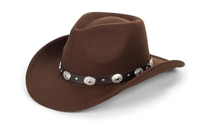 Women-Men Felt-Western-Cowboy Hat-Classic Brim Belt Buckle Cowgirl Fedora M - color: Coffee