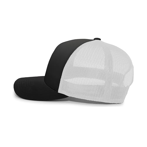 Pacific Headwear Unisex Adult Pacific Headwear 5-Panel Trucker Snapback Cap - color: Black/White/Black