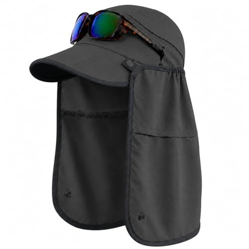 Palmyth Fishing Sun Hat with Detachable Neck Flap UPF 50+ Baseball Cap - color: Dark Grey