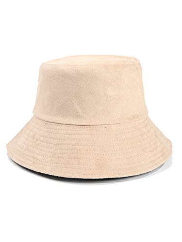 Trendy Fisherman Hats Double Side Wear Fishing Sun Hat Solid Color Bucket Hat Winter Reversible Packable Cap - color: Beige