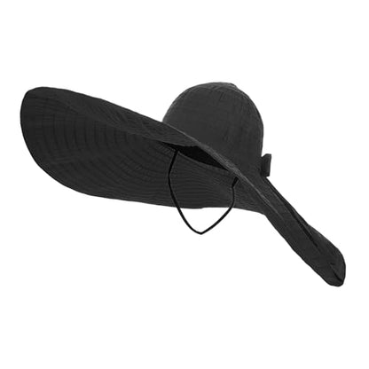 Women's Super Wide Brim Sun Hat - Extra Large Floppy Beach Bucket Hat, Foldable Summer Sun Protection Outdoor Travel Cap - color: Black