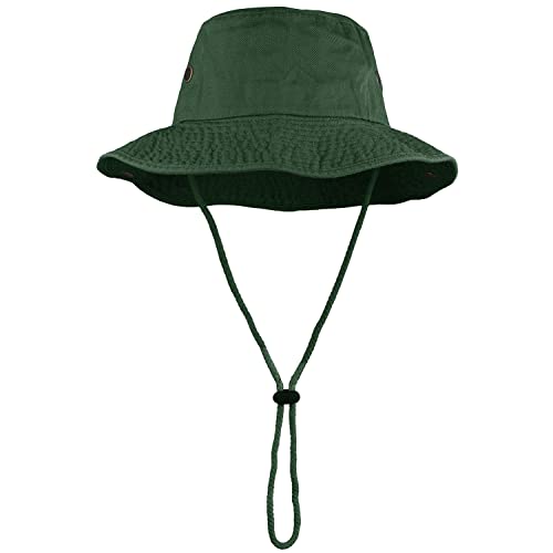 Wide Brim Hiking Fishing Safari Boonie Bucket Hats 100% Cotton UV Sun Protection for Men Women Outdoor Activities - color: Dark Green, size: Large-X-Large