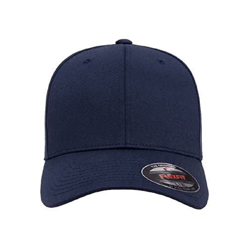 Flexfit Wooly Combed 6-Panel Structured Baseball Cap | Stretch Fitted - color: Navy, size: Large-X-Large