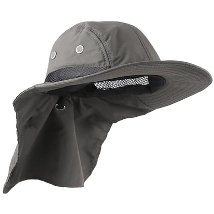 Falari Outdoor Sun Hat, Wide Brim with Neck Flap, Safari Hiking Gardening Fishing Hat - color: Gray