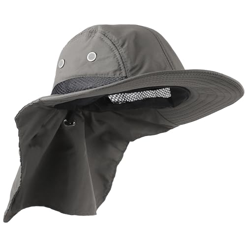 Falari Outdoor Sun Hat, Wide Brim with Neck Flap, Safari Hiking Gardening Fishing Hat - color: Gray
