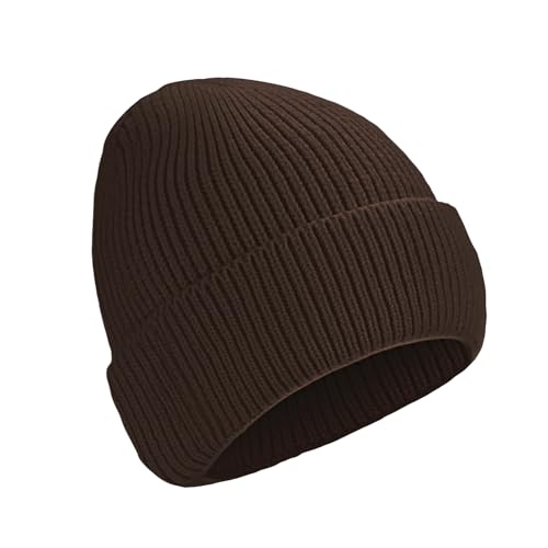 Beanie for Men Women Cuffed Thick Knitted Skull Cap Unisex Winter Hat - color: Coffee