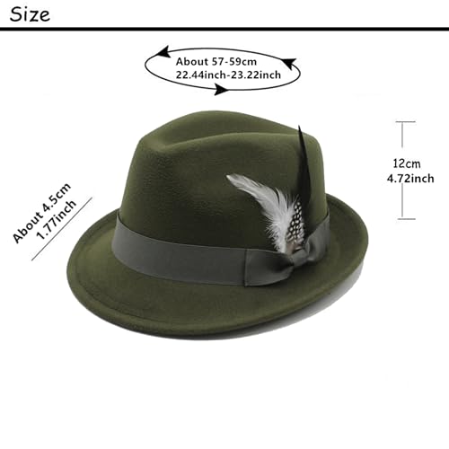 LIDHAY Classic Fedora Hats for Men & Women Vintage Style Short Brim Felt Hat Panama Fedora Hats with Bands - color: Army Green