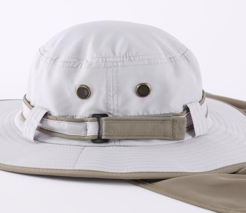 Home Prefer UPF50 Mens Sun Hat with Neck Flap Quick Dry UV Protection Cap Womens Wide Brim Fishing Hat Neck Flap Beach Garden - color: Off-white