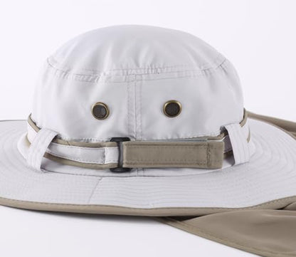 Home Prefer UPF50 Mens Sun Hat with Neck Flap Quick Dry UV Protection Cap Womens Wide Brim Fishing Hat Neck Flap Beach Garden - color: Off-white