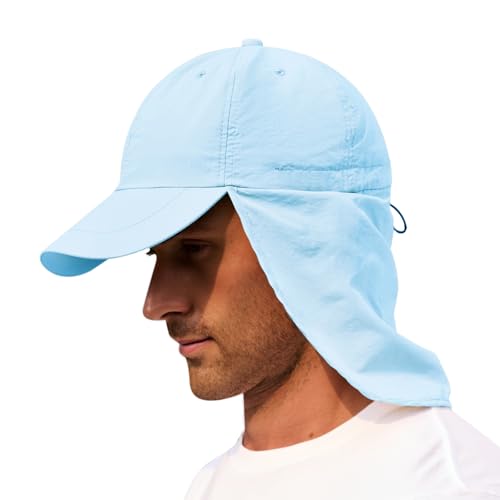 American Trends Mens Sun Hat with Neck Flap, UV Protection Outdoor Flap Hat, Packable Soft Fishing Hiking Gardening Hat - color: Blue