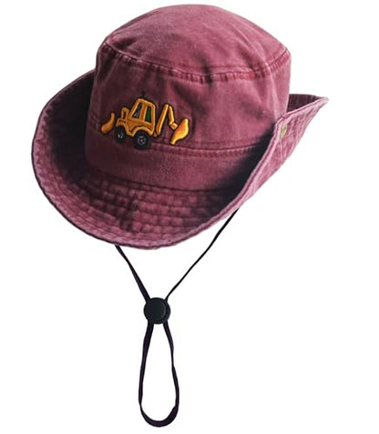 Safari Kids Sun Hat Bucket Boys Excavator Beach UPF 50+ Fishing Hat Toddler Girls Boonie Cap for 2-8T - color: Wine Red