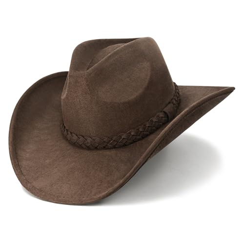 Keilin Cowboy Hats for Women and Men - Felt Teardrop Western Cowgirl Cowboy Hat for Teens and Adults - color: Brown