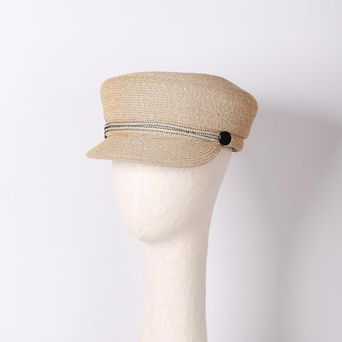 Women's Polyester Straw Newsboy Cap, Gatsby Ivy Style Visor Beach Hat, Adjustable - color: Mixed Camel