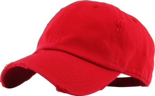 KBETHOS Vintage Washed Distressed Cotton Dad Hat Baseball Cap Adjustable Polo Trucker Unisex Style Headwear - color: Red