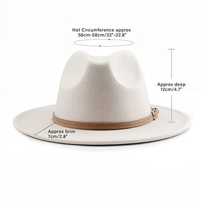 DRESHOW Women Classic Felt Fedora Wide Brim Floppy with Belt Buckle Panama Hat - color: 1 Pack: Creamy (Khaki Belt Buckle) a