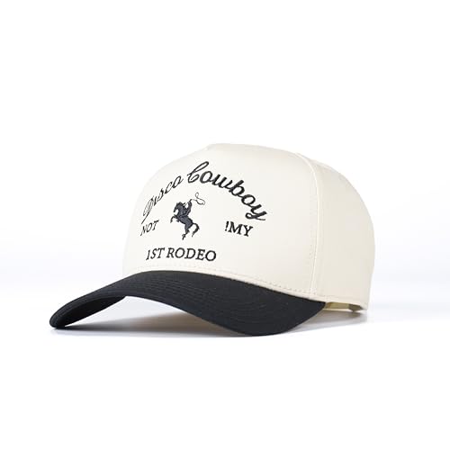 Vintage Trucker Hat for Men & Women - Adjustable Snapback, 100% Cotton, Embroidered Country & Western Styles - color: Beige, Black
