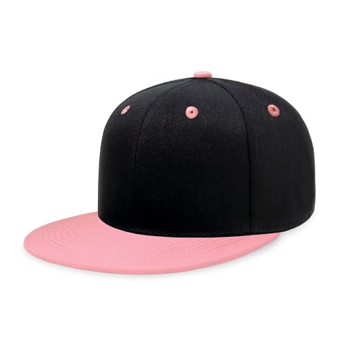 CHOK.LIDS Classic Snapback Flat Bill Hat Blank Adjustable Baseball Cap - color: Black/Light Pink