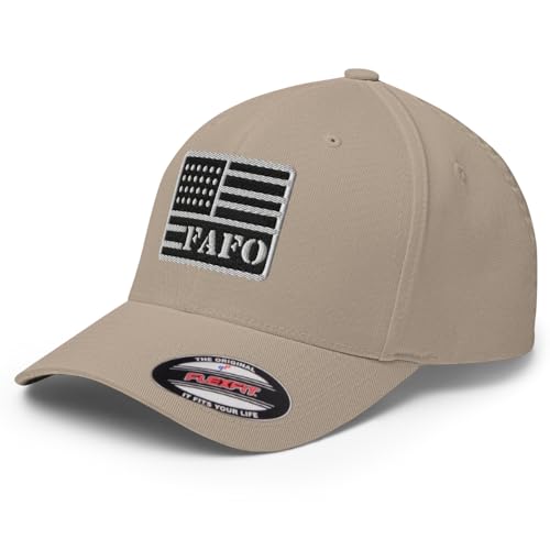 FX FAFO USA Flag Fitted Hat Embroidered Curved Bill Mid Crown Closed-Back Structured Twill Cap - color: Khaki, size: Large-X-Large