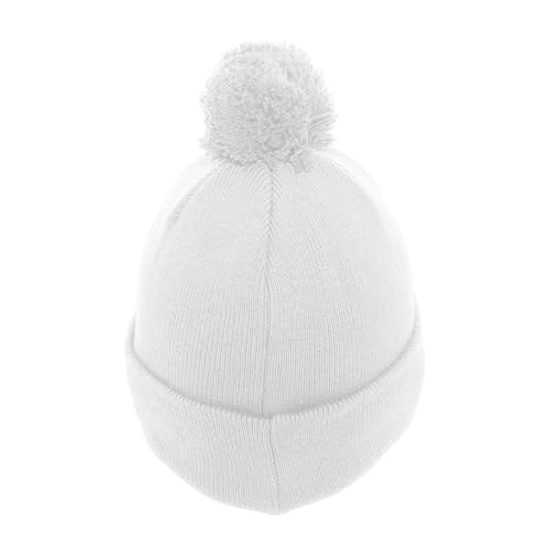 Pacific Headwear Unisex Adult Pacific Headwear Knit Fold Over Pom-pom Beanie - color: White, size: One Size